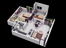 Isometric View of 1065 Sq.Ft Apartments in Chandapura