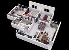 Isometric View of 1285 Sq.Ft Apartments in Electronic City
