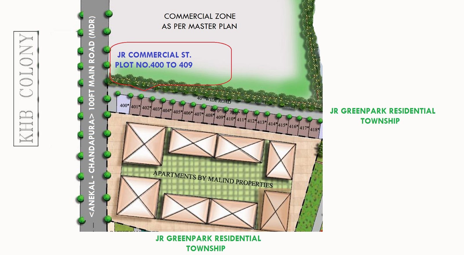 Master plan of JR Commercial Street - Commercial plots for sale on chandapura anekal main road